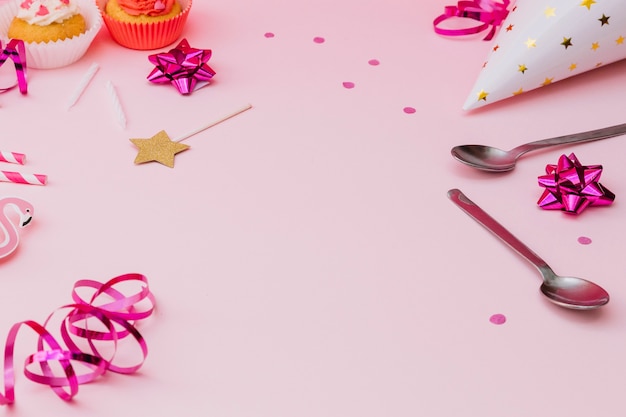 Birthday party decoration on pink background