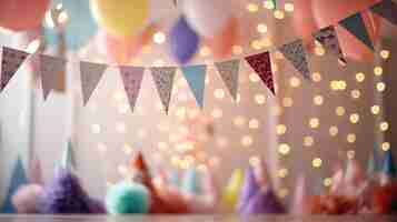 Free photo birthday party with hanging ribbons and garland in decorated room