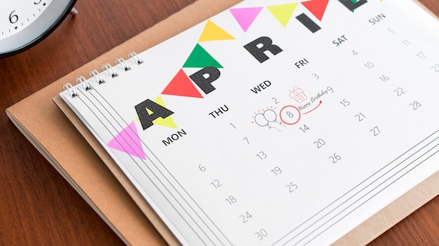 Free photo birthday reminders in calendar high angle