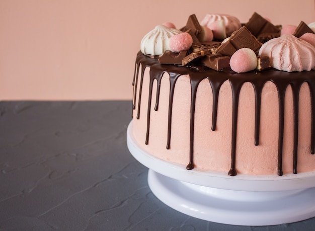 Biscuit cake with chocolate drips