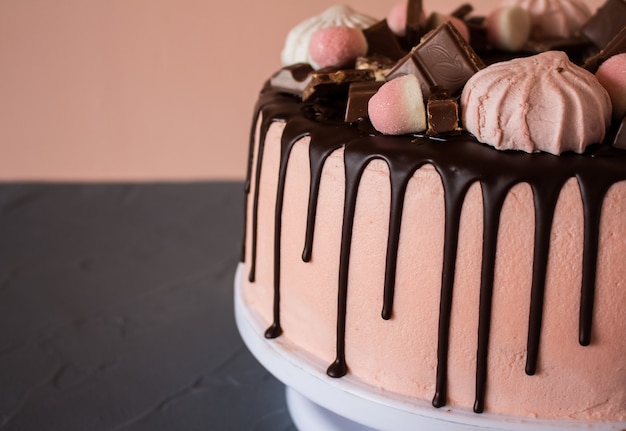 Biscuit cake with chocolate drips