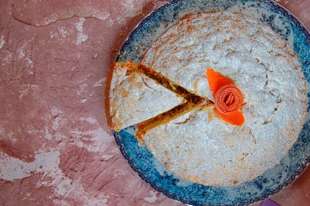 Biscuit cake with sugar powder on the top