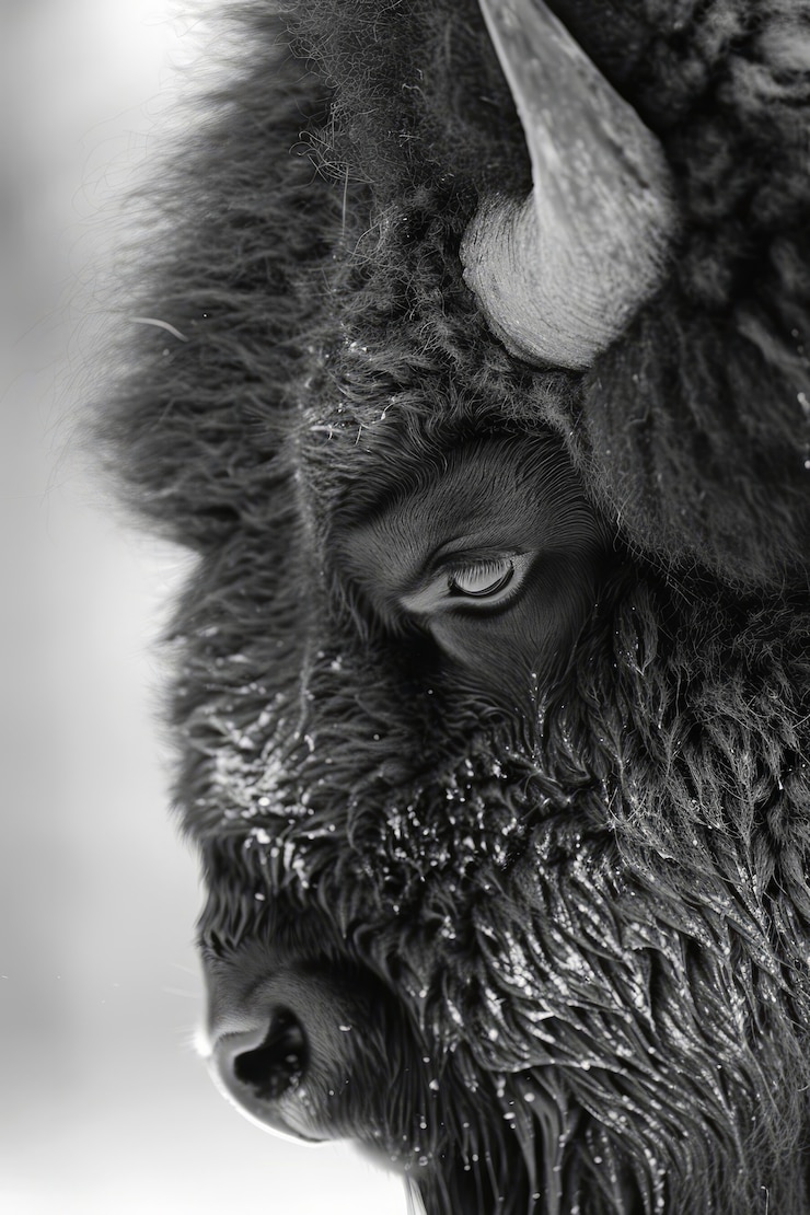Free Photo bison in nature black and white