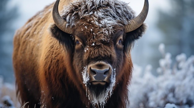 Bison Stands Resilient in the Winter Chill: Free Stock Photo