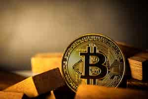 Free photo bitcoin cryptocurrency digital money golden coin technology and business concept