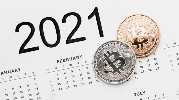 Bitcoins on 2021 calendar arrangement