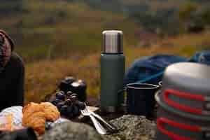 Free photo bivouacking adventure with food