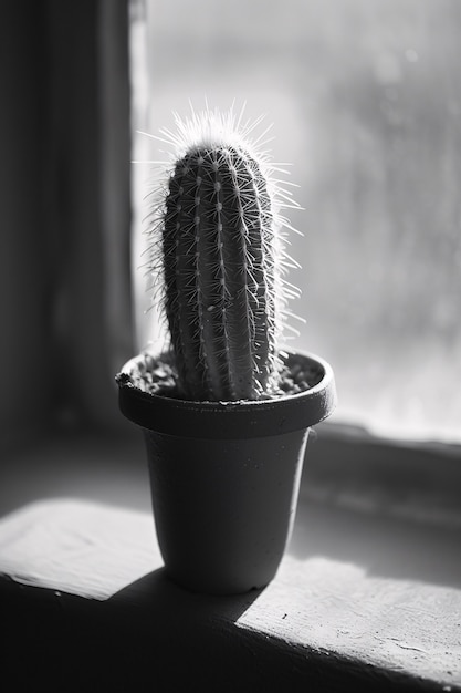 Бесплатное фото Черно-белые пустынные кактусы