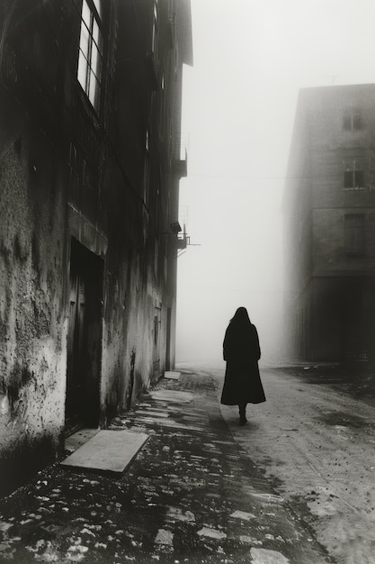 Бесплатное фото Черно-белое изображение грустной женщины