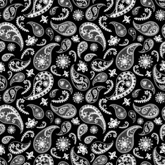 黒と白のペイズリーオリエンタルフローラル抽象的なヴィンテージシームレステクスチャ