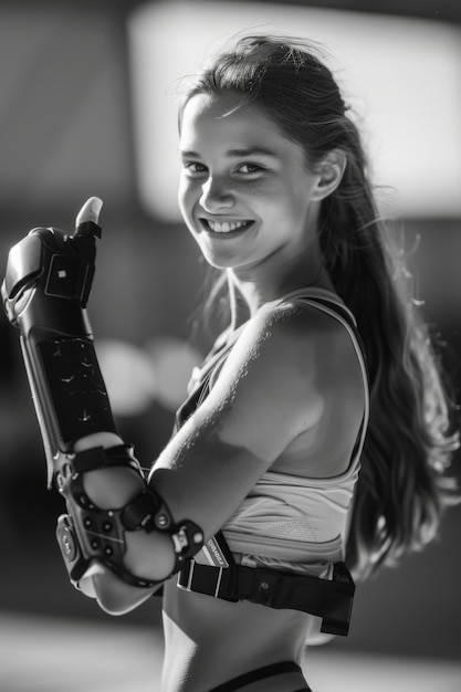 Бесплатное фото black and white portrait of athlete competing in the paralympics championship games