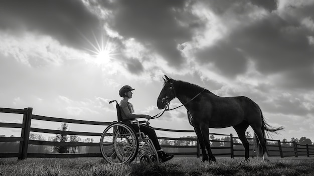 무료 사진 black and white portrait of athlete competing in the paralympics championship games