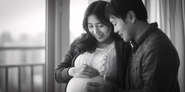 無料写真 black and white portrait of woman expecting a baby