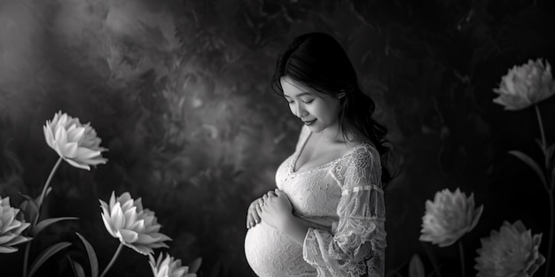 Бесплатное фото black and white portrait of woman expecting a baby