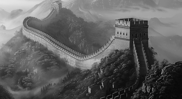 無料写真 black and white scene of the great wall of china