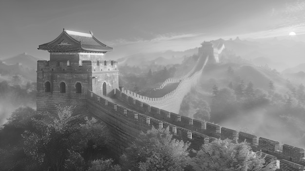 無料写真 black and white scene of the great wall of china