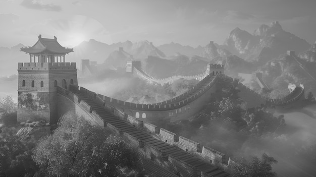 無料写真 black and white scene of the great wall of china