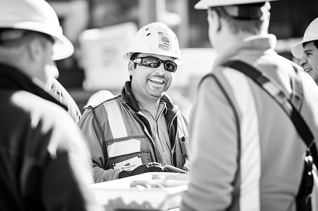 無料写真 black and white scene showcasing the life of construction workers on the site