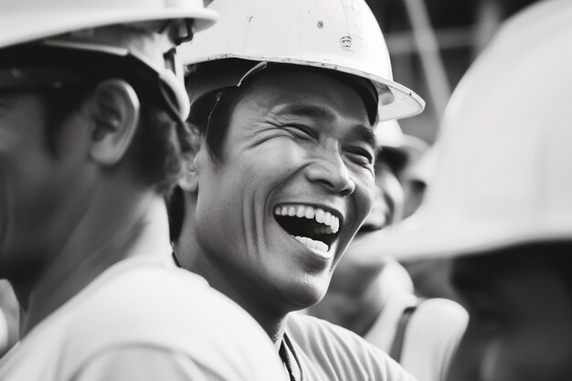 Бесплатное фото black and white scene showcasing the life of construction workers on the site