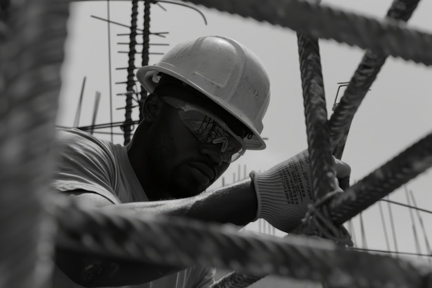 無料写真 black and white scene showcasing the life of construction workers on the site