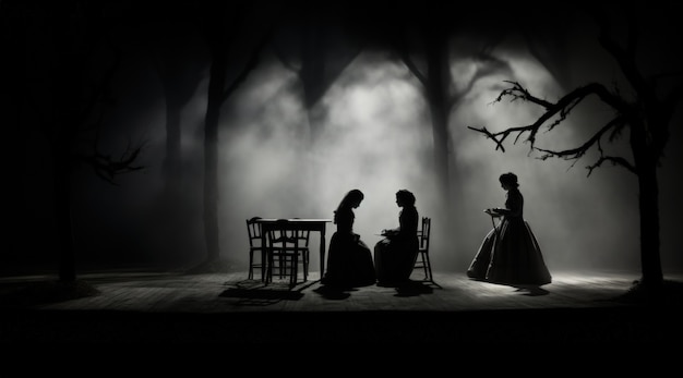 Бесплатное фото Черно-белый вид театральных исполнителей