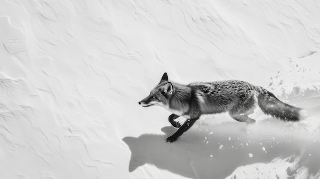 Бесплатное фото Черно-белый вид дикой лисы в ее естественной среде обитания