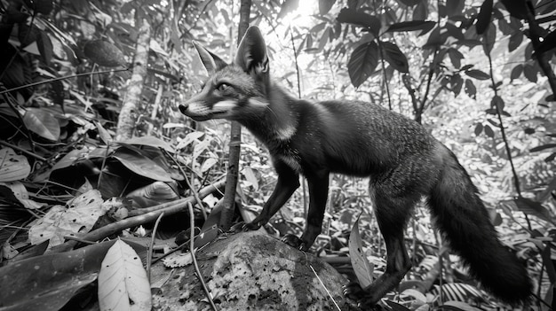 無料写真 自然の生息地にある野生のキツネの黒と白の写真