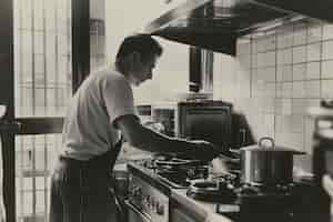 무료 사진 집안 일 과 집안 일 을 하는 남자 의 흑백 빈티지 초상화