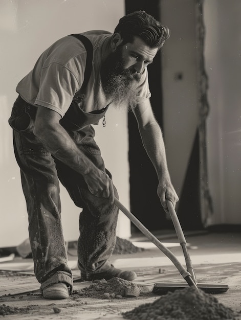 無料写真 black and white vintage portrait of man doing housework and household chores