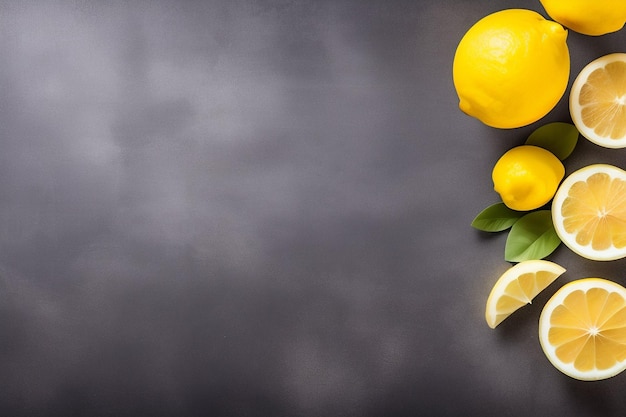 Uno sfondo nero con limoni e foglie