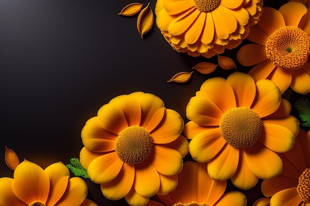 Foto gratuita uno sfondo nero con fiori d'arancio