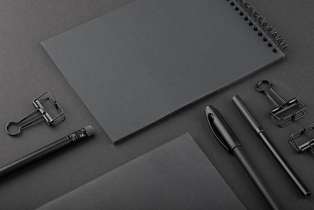 Black background with stationery