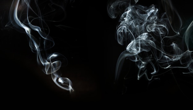 Free photo black background with two wavy forms of smoke