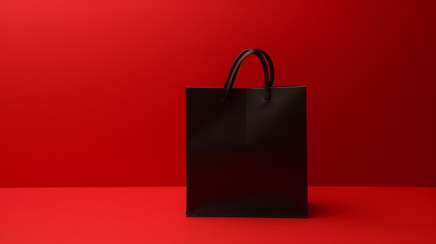 赤い背景の黒いバッグ
