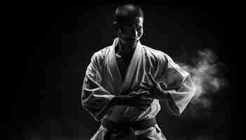 Free photo black belt athlete practicing jujitsu with determination generative ai