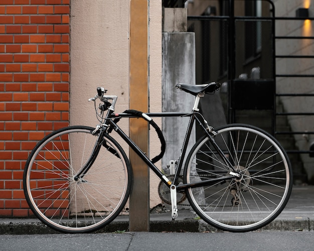 Black bicycle with silver details outdoors