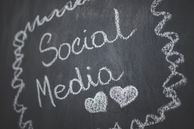 Black blackboard with "social media" written