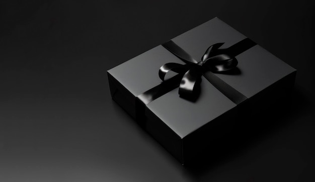 Black box banner with black ribbon on a dark background