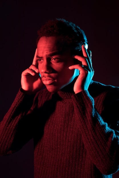 Black boy posing with headphones