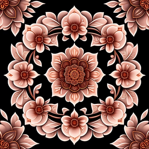 Foto gratuita un motivo floreale nero e marrone con fiori.