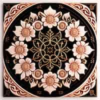 Free photo a black and brown tile with a flower design on it.