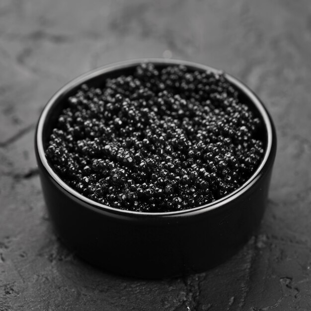 Black caviar in bowl