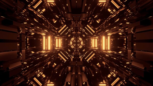 황금 레이저 조명이있는 검은 우주 공간-디지털 벽지에 적합