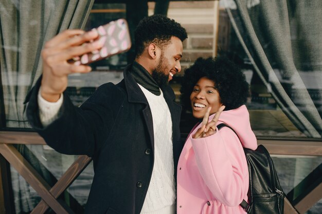 Black couple in a city