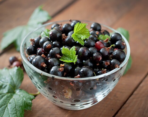Black currants in a glass bowl 