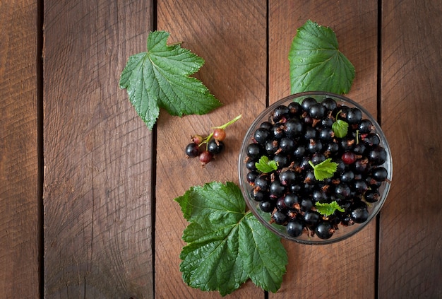 Free photo black currants in a glass bowl