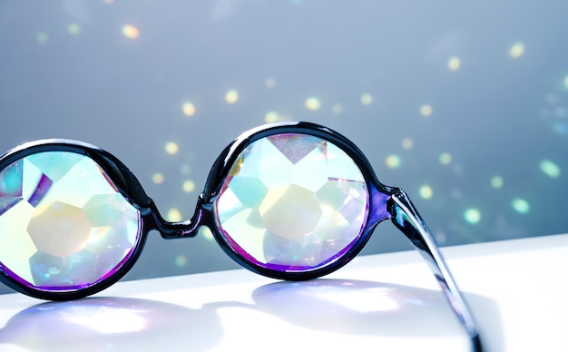 Black eyeglasses with shiny sparkling lights