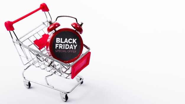 Free photo black friday alarm clock in shopping cart