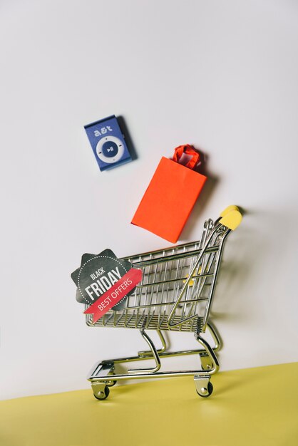 Black friday composition with products in shopping cart