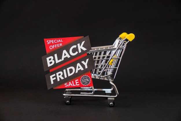 Black friday concept with label in front of cart